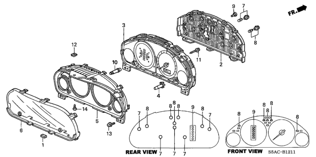 2005 Honda Civic 4 Door DX KA 5MT Meter Components (Visteon) Diagram