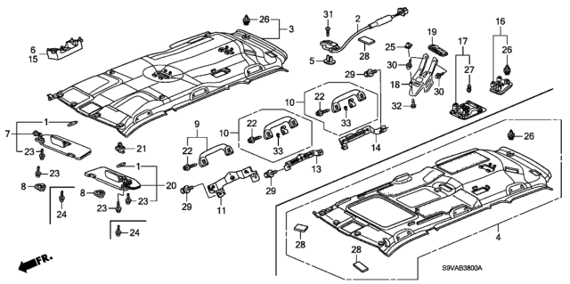2008 Honda Pilot 5 Door LX-VP (2WD) KA 5AT Roof Lining Diagram