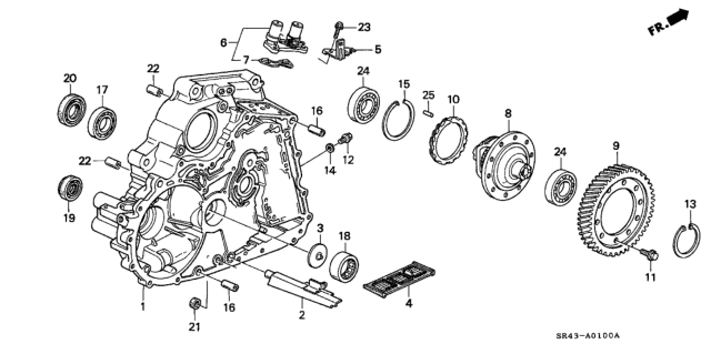 1994 Honda Civic 4 Door LX KL 4AT AT Torque Converter Housing  - Differential Diagram