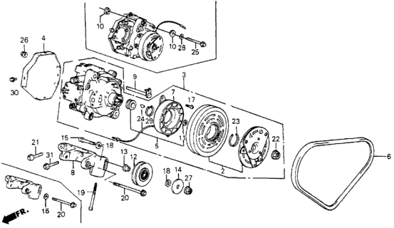 1987 Honda CRX 2 Door DX KA 5MT A/C Compressor (Keihin) Diagram