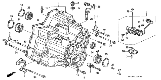 1996 Honda Accord AT Transmission Housing (V6) Diagram