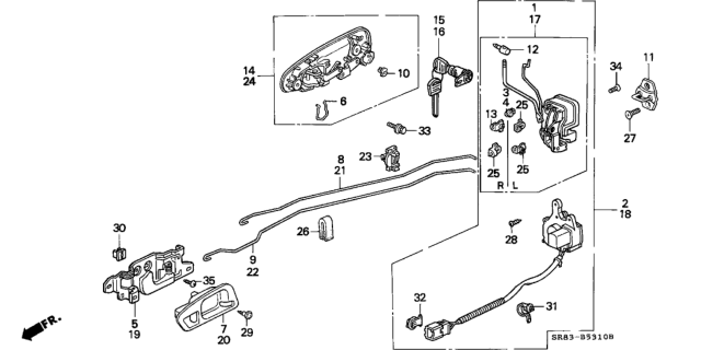 1994 Honda Civic 2 Door EX (ABS) KA 5MT Door Lock Diagram