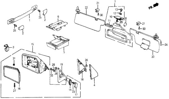 1987 Honda Civic Sunvisor Assembly, Passenger Side (Warm White) (Mirror) Diagram for 88210-SB6-662ZA