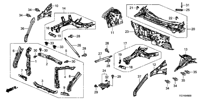 2017 Honda Pilot Member Set, R. FR. Bulkhead Side Diagram for 60422-TG7-305ZZ