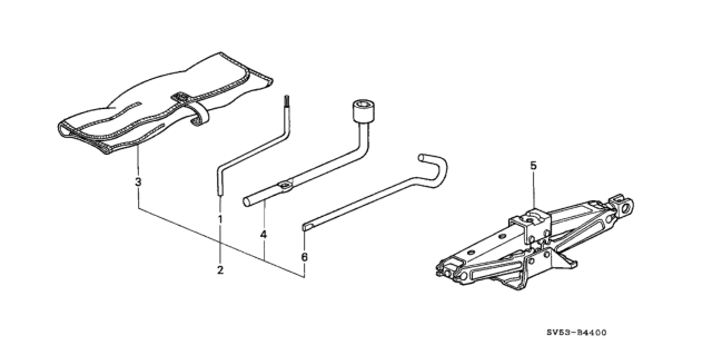 1994 Honda Accord 5 Door EX KA 5MT Tools - Jack Diagram