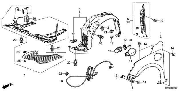 2014 Honda Accord Fender Assembly, Left Front (Inner) Diagram for 74150-T3V-A00