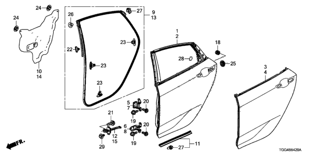 2017 Honda Civic 5 Door LX KA CVT Rear Door Panels Diagram