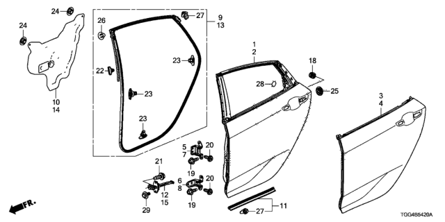 2018 Honda Civic Skin, R. RR. Door Diagram for 67611-TGG-A00ZZ