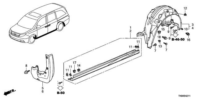 2014 Honda Odyssey Cover, L. RR. Fender Diagram for 74591-TK8-A00