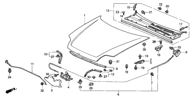 1999 Honda Prelude Stay, Hood Opener Diagram for 74145-S30-000