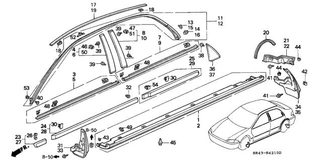 1992 Honda Civic Clip, Door Molding Diagram for 91510-SR3-003