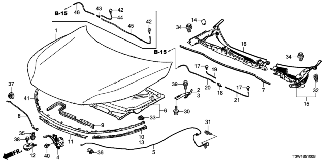 2017 Honda Accord Hybrid Hood, Engine Diagram for 60100-T3V-A00ZZ