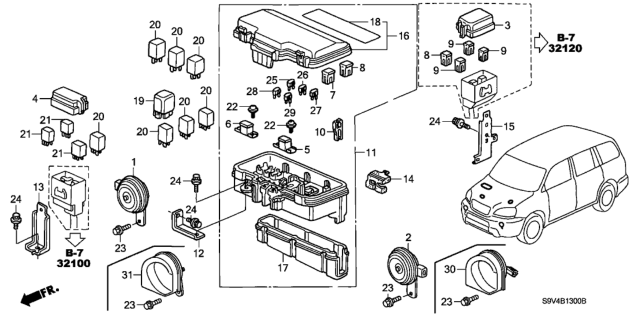 2003 Honda Pilot Box Assembly, Relay Diagram for 38250-S9V-A11