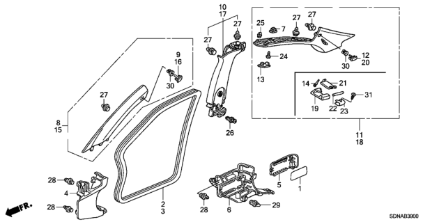 2007 Honda Accord 2 Door EXV6 KA 6MT Pillar Garnish Diagram