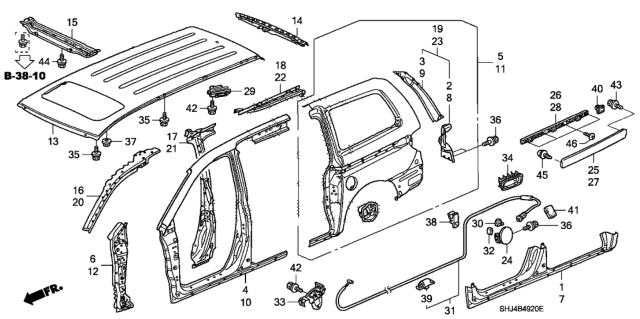 2006 Honda Odyssey Gutter, L. RR. Pillar Diagram for 63720-SHJ-A00ZZ