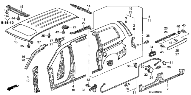 2005 Honda Odyssey Rail, RR. Roof Diagram for 62130-SHJ-A60ZZ