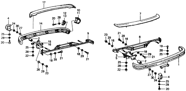 1977 Honda Civic 2 Door ** (1200) ** 4MT Bumper Diagram