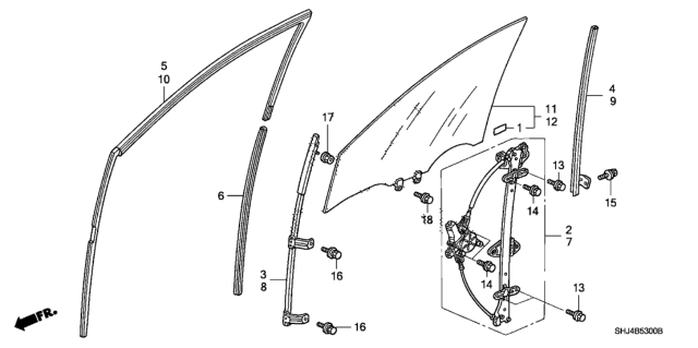 2010 Honda Odyssey Front Door Windows  - Regulator Diagram