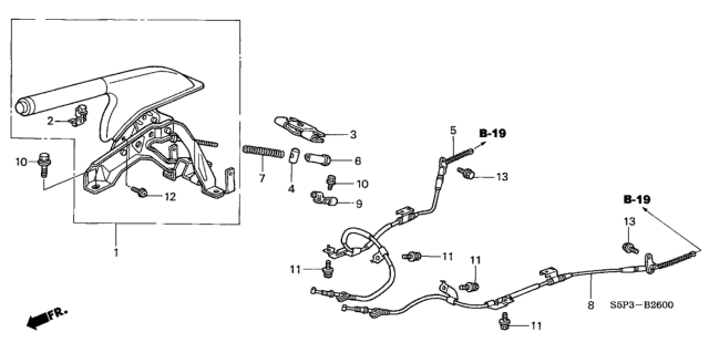 2004 Honda Civic Lever Assy., Parking Brake *NH167L* (GRAPHITE BLACK) Diagram for 47105-S5D-A05ZC