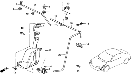 1997 Honda Del Sol 2 Door V-TEC KA 5MT Windshield Washer Diagram