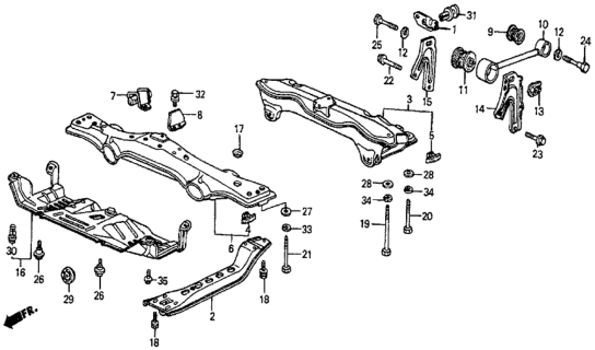 1987 Honda Prelude 2 Door SI KL 4AT Torque Rod - Center Beam Diagram