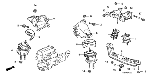 2008 Honda S2000 2 Door CR (WITH AC) KA 6MT Engine Mounts Diagram