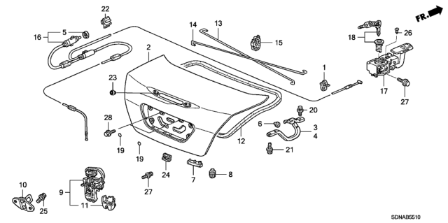 2007 Honda Accord Spring, R. Trunk Opener Diagram for 74871-SDN-A10