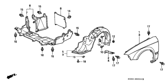 2000 Honda Civic Panel, Left Front Fender Diagram for 60261-S01-A10ZZ