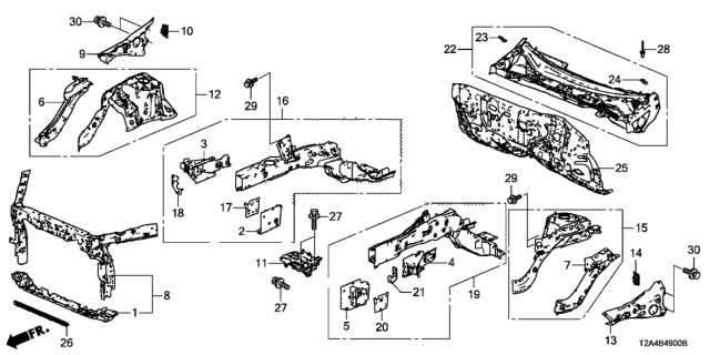 2013 Honda Accord Bulkhead Complete, Front Diagram for 60400-T2F-A00ZZ