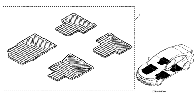 2017 Honda Civic 5 Door EX KL CVT All Season Floor Mats (Black) Diagram
