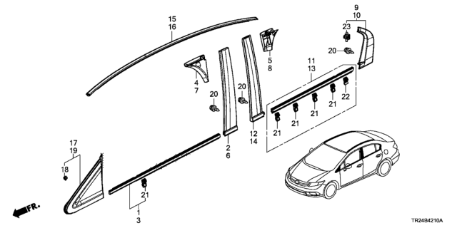 2012 Honda Civic Garnish, R. RR. Center Corner Diagram for 72457-TR0-A01