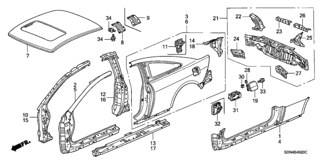 2004 Honda Accord Outer Panel - Roof Panel (Old Style Panel) Diagram