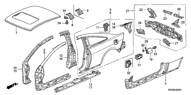 2003 Honda Accord Panel, Roof Diagram for 62100-SDN-A00ZZ