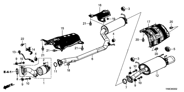 2014 Honda Civic Muffler, Exhuast Diagram for 18307-TR7-A21