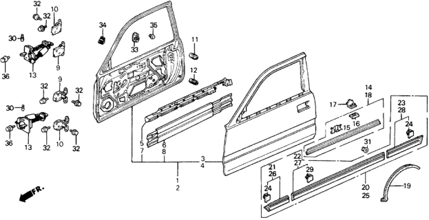 1991 Honda Prelude Protector, L. Door *B54P* (COBALT BLUE PEARL) Diagram for 75322-SP9-A21ZG