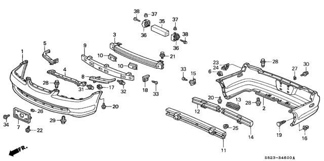 1999 Honda Accord Absorber, FR. Bumper Diagram for 71170-S82-A00