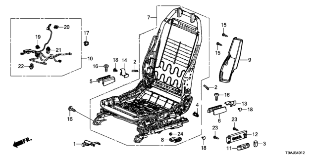 2019 Honda Civic Front Seat Components (Driver Side) (Power Seat) Diagram