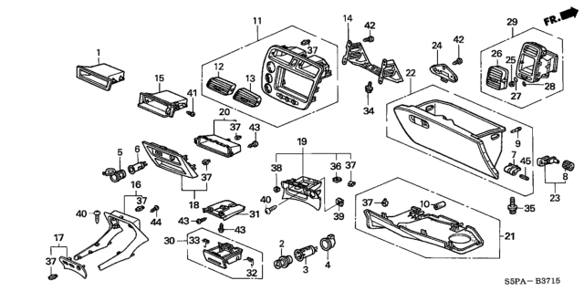 2005 Honda Civic 2 Door LX KA 5MT Instrument Panel Garnish (Passenger Side) Diagram