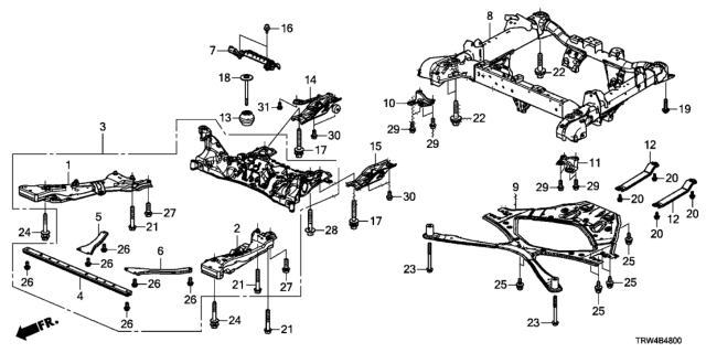 2019 Honda Clarity Plug-In Hybrid Front Sub Frame - Rear Sub Frame Diagram