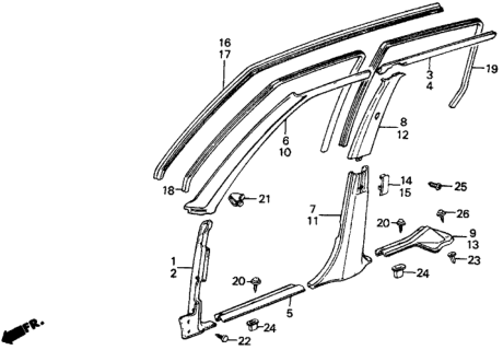 1986 Honda Civic Door Trim Diagram