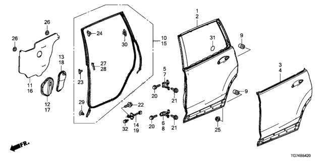 2016 Honda Pilot 5 Door LX (2WD) KA 6AT Rear Door Panels Diagram