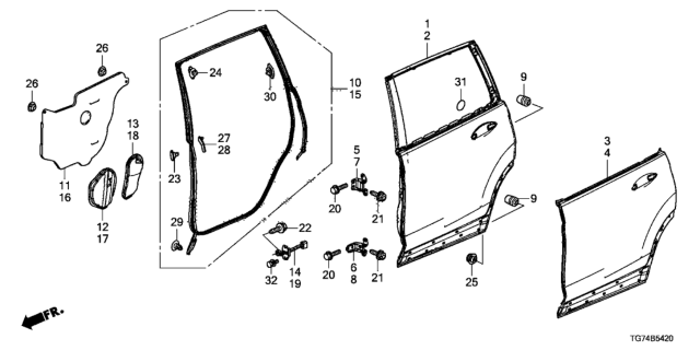 2016 Honda Pilot Rear Door Panels Diagram