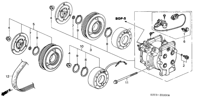 2002 Honda Insight 3 Door DX KA 5MT A/C Compressor Diagram