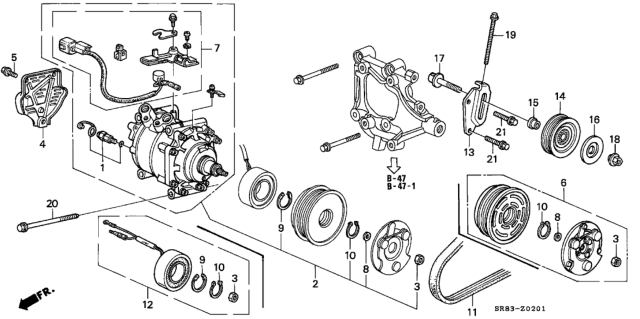 1994 Honda Civic A/C Compressor (Sanden) Diagram