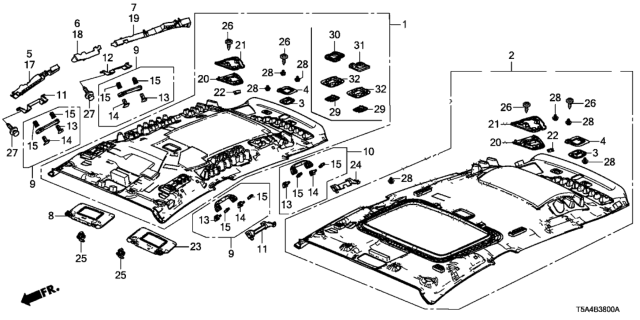 2016 Honda Fit Lining Assy., Roof *NH882L* (Sunroof) (PLATINUM GRAY) Diagram for 83200-TST-A21ZA