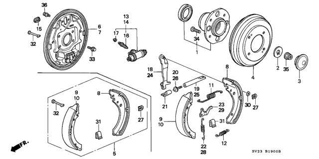 1995 Honda Accord Rear Brake (Drum) Diagram