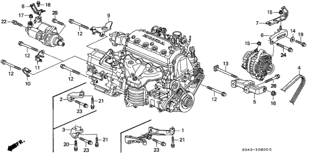 1997 Honda Civic Alternator Bracket - Engine Stiffener Diagram