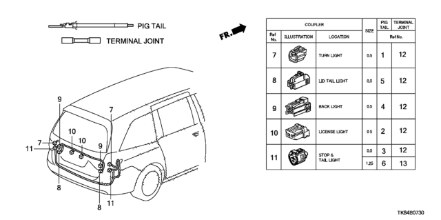 2011 Honda Odyssey Electrical Connector (Rear) Diagram