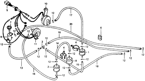 1977 Honda Civic Switch Assy., Vacuum Diagram for 36181-634-671