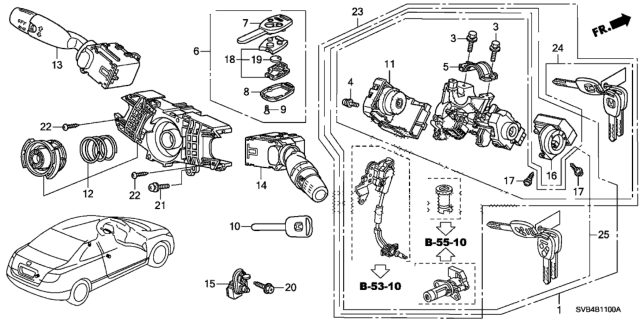2010 Honda Civic CYLINDER SET, KEY Diagram for 06350-SVA-307